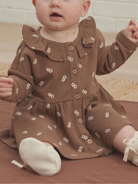 Quincy Mae Cocoa Brown Waffle Knit Bottom Down Dress